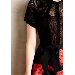 Bryon Lars Black Lace Red Rose Cocktail Dress